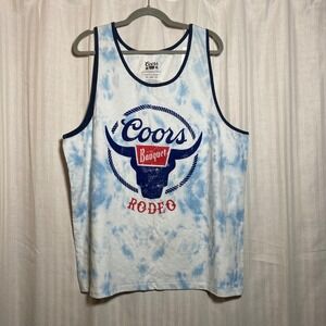 Coors Banquet Rodeo Mens XXL Tie Dye Tank Top Blue White Graphic Sleeveless Tee